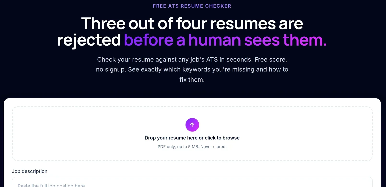 CVAura landing page with a resume upload area