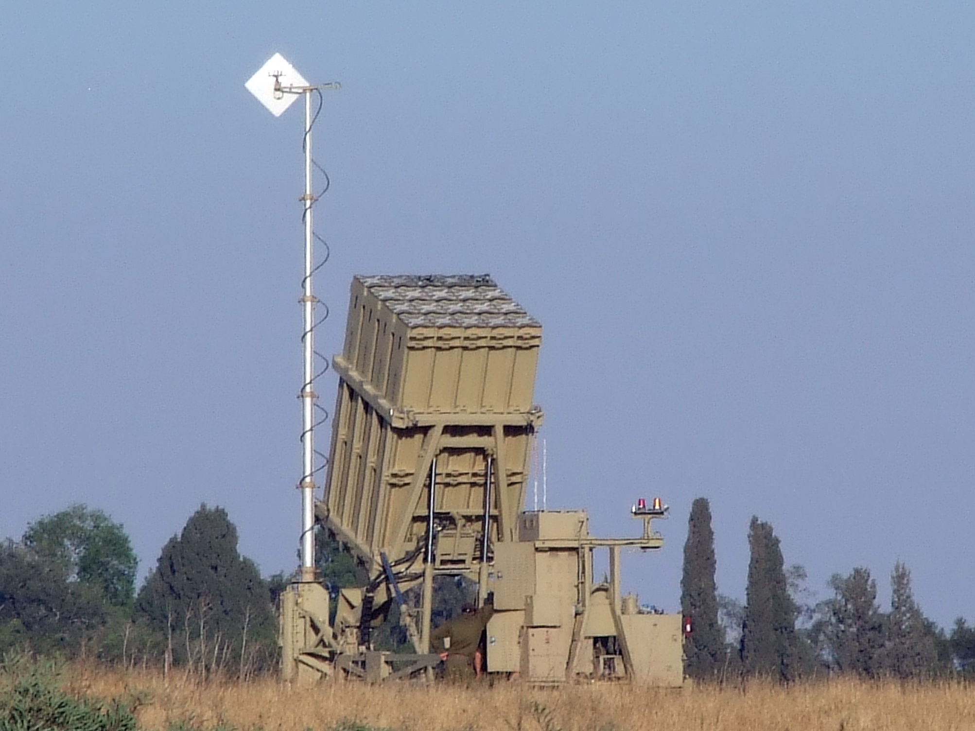 Iron Dome short-range air defense system launcher deployed near Sderot, Israel
